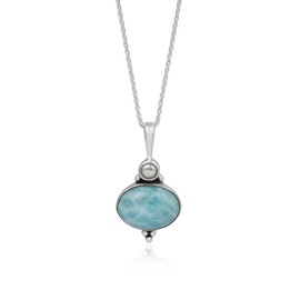 Silver Eternity 925 Sterling Silver Natural Larimar Pearl Pendant Necklace with 16+2" Silver Chain Dainty Blue Necklace Jewelry for Women