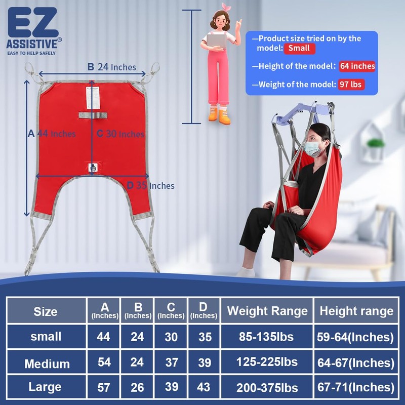 EZ Assistive Patient Lift Divided Leg Sling with Lower Back,