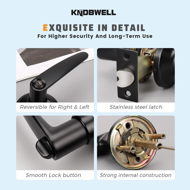 KNOBWELL 10 Pack Matte Black Door Handle Door Lever Set,