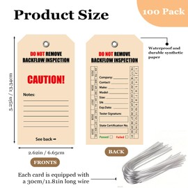 100 Pack Waterproof Backflow Inspection Tags,with Steel Wires,Maintenance Record Tag for Backflow Test,Waterproof Heavy Duty Tags for Record-Keeping and Plumbing