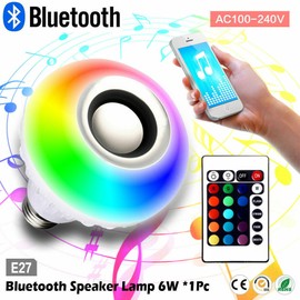 Unbranded 2PACK- Wireless Bluetooth Speaker E27 Bulb LED Light Music RGB Color Remote Lamp