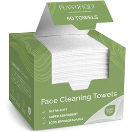 PLANTIFIQUE Toallas Faciales Desechables Xl De 25 X 30 Cm - Toallitas Faciales De Viscosa 100% Biodegradables Para El Cuidado De La Piel Femenina - Toallas De Limpieza Facial(50 Unidades)