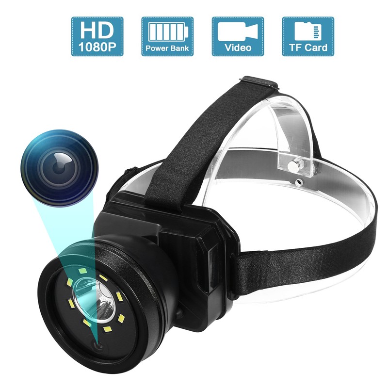 Headlamp Camera 1080P Adjustable IPX4 Waterproof Rechargeable Hands Free Head