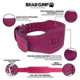 BEAR GRIP - Premium Suede Double Prong Weight Lifting Belt (Pink, Small)