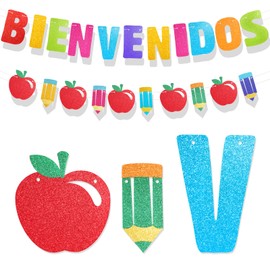 HOWAF Bienvenidos Banner, Spanish Welcome Back to School Banner for First Day of School Decorations Photography Background Back to School Classroom Decor
