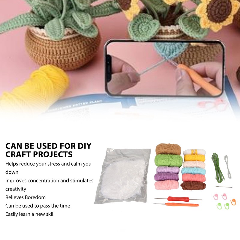 Crochet Starter Kit Educational Colorful DIY Craft Supplies Crochet Potted