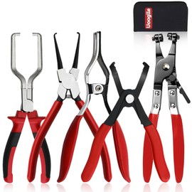 Uooglle 5Pcs Fuel Line Pliers Set, Fuel Line Disconnect Pliers,Fuel Filter Caliper, Hose Clamp Caliper, Hose Remover Plier, 30 Degree Disconnect Pliers Set for Auto Maintenance with Portable Tool Bag