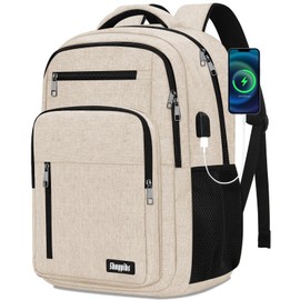 Skaypibs Beige Backpack for Men Women, School Backpack for Boys Girls Teens, 15.6 Inch Laptop Backpacks with USB Port, Water Resistent Book bag, Work College Bookbag, back pack, Mochila para hombre