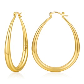 YOUNGYUE Gold Hoop Earrings for Women Hypoallergenic 14K Gold Plated Chunky Hoops Earrings Lightweight Oval Hoop Earring for Women 35/40/50mm