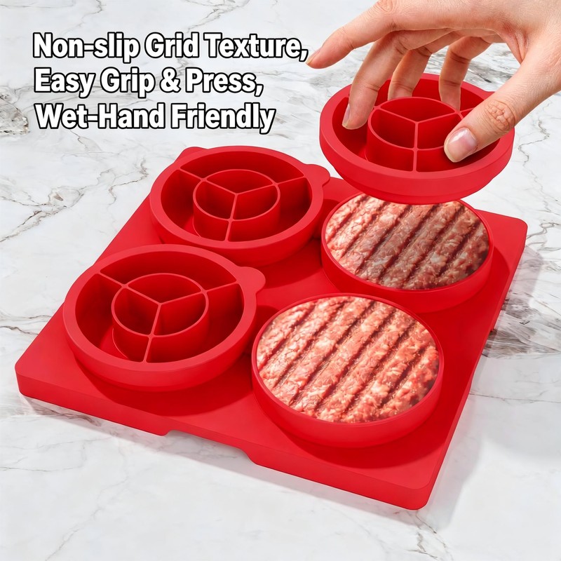 Hamburger Patty Press Maker, Silicone Burger Press Mold with Lid,4
