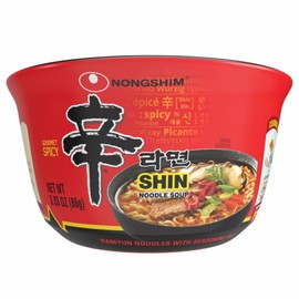 Nongshim Ramen Noodles, Gourmet Instant Ramen bowl, Premium Microwavable Noodle Soup, Spicy Shin, 3.03 Ounce (Pack of 12)