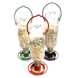 Gadjit 3 Hanging Soda Bottle Bird Feeders-3 Fun Inexpensive Project for Kids at Home |Fill Plastic Soda Bottles with Bird Seed, Twist on Feeding Tray, Hang Outdoors, Pack of 3