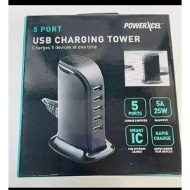 PowerXcel 5 Port Black USB Charging Tower Charge 5 Devices At One Time
