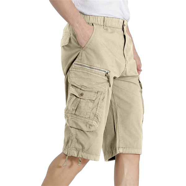 DGWZ Mens Elastic Waist Cargo Shorts Zipper Pocket Relaxed fit
