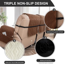 Genina Waterproof Couch Cover for Reclining Couch 3 Seater Non-Slip, Washable Recliner Sofa Covers for 3 Cushion Couch, Furniture Covers Couch Protector for Dogs Pets Kids (Brown, Recliner Sofa)