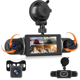 Dash Cam Front and Rear Inside, 4 Channel Dash Cam 3 Inch IPS Screen Front and Rear