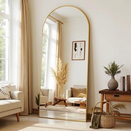 Furnbar Full Length Mirror, 71"x28" Arched Full Body Mirror, Floor Mirrors with Stand, Body Mirrors Standing Hanging Leaning Against Wall,Aluminum Frame Mirrors for Bedroom Cloakroom,Living Room,Gold