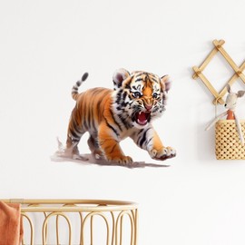 RoyoLam Lifelike Walking Little Tiger Wall Decal Nursery Animal Wall Sticker Removable Peel and Stick Wall Art Decor for Kid Baby Classroom Preschool Living Room Playroom Bedroom School