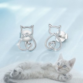 EUDORA Harmony Ball Cat Earrings for Women Girls Sterling Silver 925, Cute Cat Jewellery Earrings for Women, Ideal Funny Gift for Cat Lovers, Sisters, Daughter, Sterling Silver