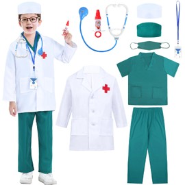 Children's Doctor Costume, Doctor's Coat, Doctor, Scientist, Unisex with Stethoscope Syringe, Face Mask, Medical Cap Accessories, Doctor's Case, Boys and Girls, Fancy Dress Costumes from 2 3 4 5 6 7 8