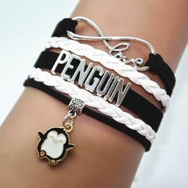 HCChanshi Penguin Bracelet Infinity Love Penguin Jewelry Bracelet For Women, Men, Adult Penguin Lovers, Vacation, Party, Penguin Themed Gifts (Black and White)