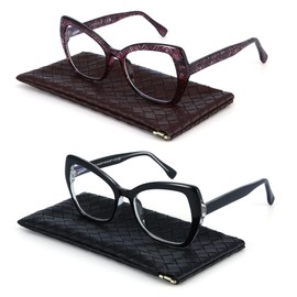 Loycco Trendy TR90 Oversized Blue Light Reading Glasses Women Men,Stylish Square Cat Eye Readers Glasses (black+brown) 2.0