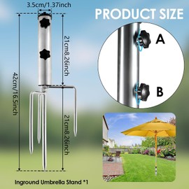 Taicols Parasol Stand with 4 Pegs, Removable Adjustable Spetsbst Umbrella Stand, Ground Spike Parasol Holder Outdoor, Robust Ground Anchor, Parasol, Lawn Spike for Beach, Grass, Sand