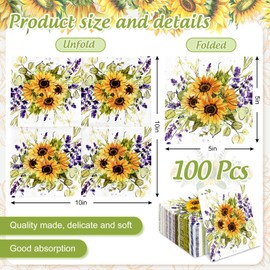 Generic AnyDesign 100Pcs Sunflower Cocktail Napkins Watercolor Floral Paper Napkin Thick Disposable Dinner Dessert Beverage Napkin for Spring Summer Wedding Birthday Baby Shower Party Supplies