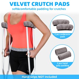 4 Pcs Crutches Padding, Grey Crutch Pads for Armpits and Hand Grips, Comfortable Crutches Accessories , Universal Crutch Pads for Armpits, Washable Pads for Crutches Underarm (2 Armpit+2 Hand Cushion)