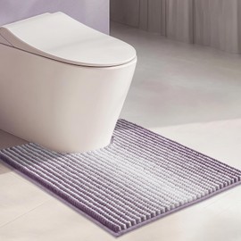 CYMAY Chenille Toilet Rugs U Shaped, Non Slip Toilet Mats for Bathroom Floor Soft Absorbent Contour Bath Rugs for Toilet Floor Mat Dry Quickly Machine Washable, 20''x24'' Lavender Purple