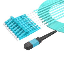 Buacoz OM4 MPO Fiber Cable to LC Connector 8 Cores Multimode Fiber Optic Patch Cable 4Meters/13.1ft 50/125μm Fan-Out Jumper Female to Female Type B 40G/100G for QSFP+Transceivers MTP