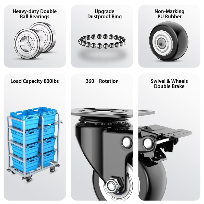 2 Inch Caster Wheels Set of 4, Heavy Duty Casters
