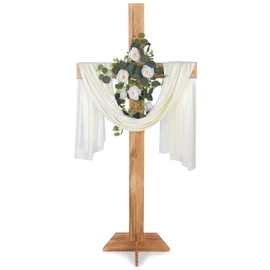 59 Inch Wedding Decorations Wedding Wood Cross and White Ribbons Eucalyptus Garlands Large Standing Cross Decoration Christian Religious Marriage Gifts for Ceremony and Reception Indoor Outdoor Decor