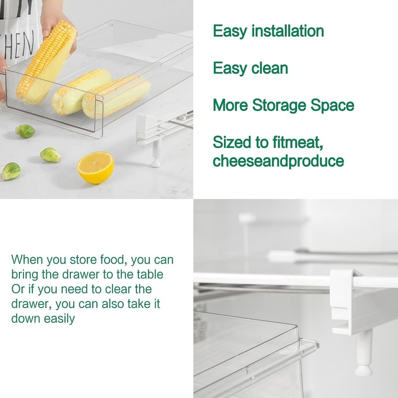 BIINONE Large Fridge Drawer Organizer 14in-20in Upgradation Refrigerator Undershelf Drawer,