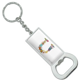 GRAPHICS & MORE Letter U Floral Monogram Initial Keychain Rectangle Chrome Plated Metal Bottle Cap Opener