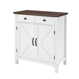 Farmhouse Buffet Cabinet with 2 Drawers & Adjustable Shelf, 2 Barn Door Storage Sideboard for Kitchen, Entryway, Living Room, White