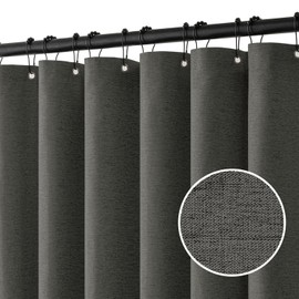 MIULEE Extra Long Linen Shower Curtain 84 Inch Long with 12 Metal Hooks Washable Heavy Fabric Shower Curtain Set Waterproof Thick Cloth Shower Curtain for Bathroom Hotel Bathtub,72 x 84,Charcoal Grey