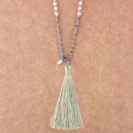 Kelitch Bohemian Natural Fresh Water Pearl Crystal Bead Tassel Necklace Long Y Chain, Silver Plated, White