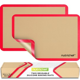Nutrichef Silicone Baking Mats - 2 Non-stick Food-Grade Silicone Mats - Perfect for Full Baking Pans 24.4 x 16.5 IN - Oven-safe Up to 480 Degrees F - Suitable for Ovens, Freezers, & Dishwashers - Red