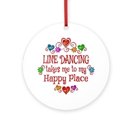 CafePress Line Dancing Happy Place Round 4" MDF Holiday Ornament