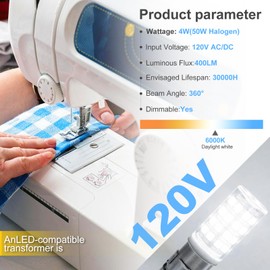 SORGTBL BA15D LED 120V Double Contact Bayonet Base Led Bulb, 6000k Daylight White Dimmable,50Watts Halogen JD Type T3/T4 Equivalent, Replacement of Sewing Machines Led Light Bulbs (2, Daylight White)