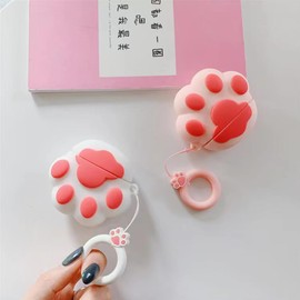 Accdeny Case Silicone Compatible with Realme TechLife Buds T100, [Supports Wireless Charging] [Shockproof Protective case] [Perfectly fits case] [Carabiner] Cute 3D Cartoon Pink cat paw