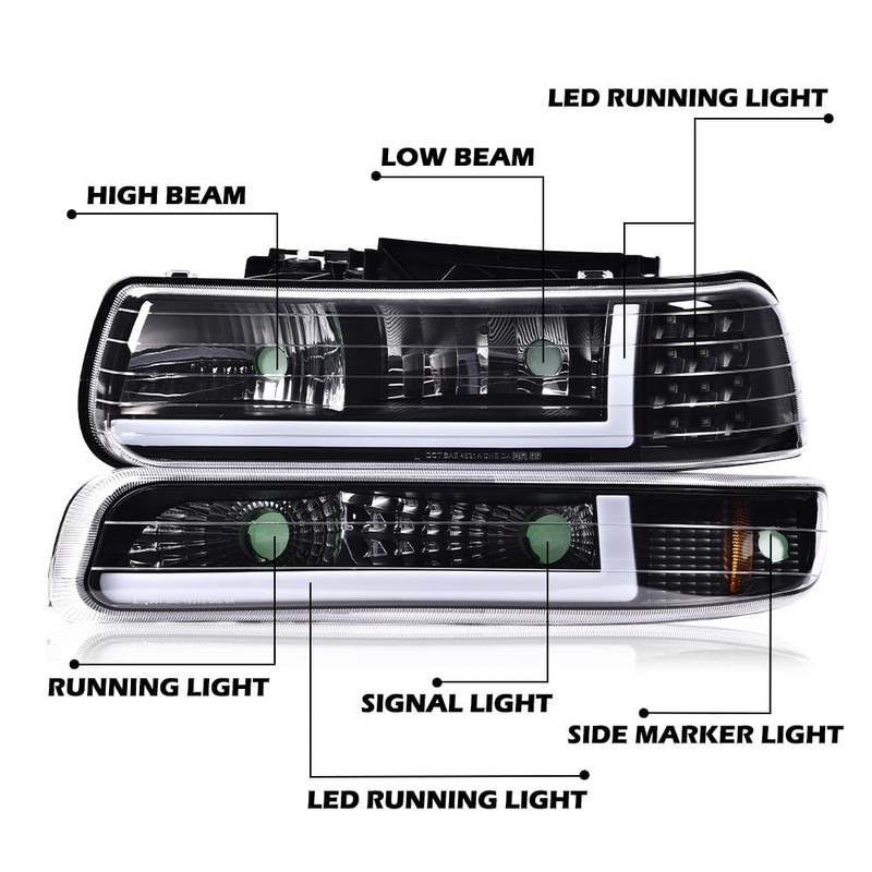 PIT66 LED DRL Headlight Assembly Lamps Compatible with 1999-2002 Chevy
