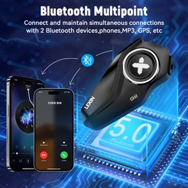 LEXIN G1 Motorrad Bluetooth 5.0 Kopfhörer, Helm Headset für Musik und Navi-Ansage Hören, Freihändiger Anruf, Sprachbefehl-Assistenten, HD Lautsprecher, DSP und CVC Geräuschunterdrückung, Einzelpack