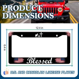 Blessed American Flag License Plate Frame - Blessed License Plate Frame Cover Holder Aluminum Metal, Rust-Proof Waterproof Car Decorative Tag Frames for Standard Us 12x6 Inch