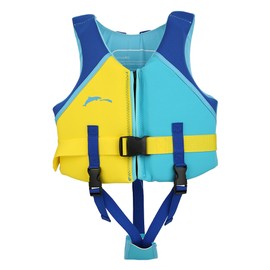 Neoprene Blue Yellow Summer Children Life Jacket Fin Buoyancy Floating Safety Vest for Drifting SwimmingM