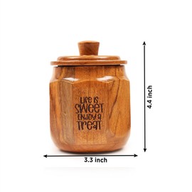 AMERINDIAN Acacia Wood Decorative Cookie Jar – Elegant & Multi-Purpose Wooden Storage Container for Cookies, Snacks, Spices Jars – 5 x 5 x 5 Inches (Brown)