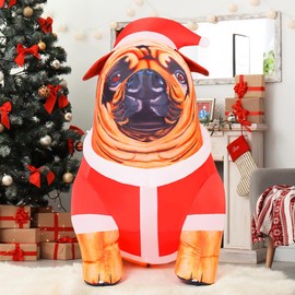 COMIN 4 FT Tall Christmas Inflatables Dog Outdoor Decorations Christmas Blow Up Bulldog Inflatable with Built-in LED Lights Yard Decoration for Holiday Indoor Lawn Garden