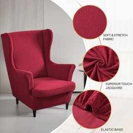 Mingfuxin Wingback Chair Covers, 2 Piece Set Stretch Armchair Sofa Slipcovers with Cushion Covers,Thicken Washable Wing Chair Slipcover Furniture Protector for Living Room Bedroom