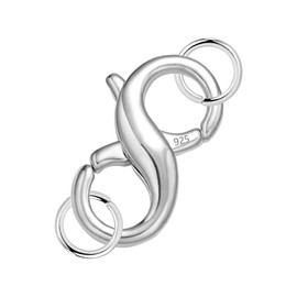 Lobster Clasp Double Opening Silver Lobster Clasp with Jump Rings Sterling Silver Necklace Clasp Connector Bracelet Clasp for DIY Jewelry Repair Kit 0.55 x 0.24 Inch
